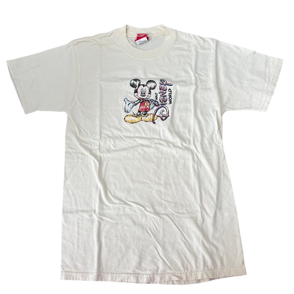 Vintage 90s Mickey Mouse Walt Disney World Embroidered Graphic USA T Shirt